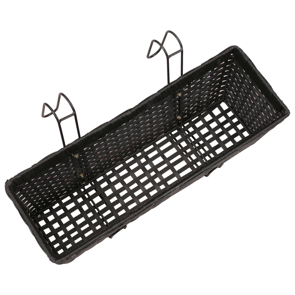 Balcony Trapezoid Rattan Planter 2 Pcs Black