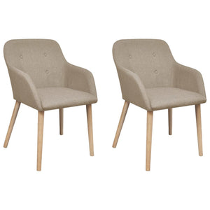 Dining Chairs 2 Pcs Beige Fabric And Solid Oak Wood