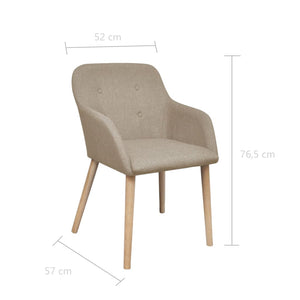 Dining Chairs 2 Pcs Beige Fabric And Solid Oak Wood