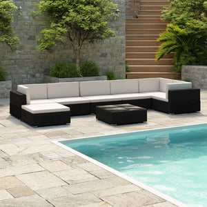 8 Piece Garden Lounge Set With Cushions Poly Rattan Black