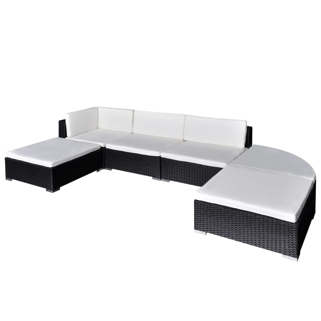 6 Piece Garden Lounge Set With Cushions Poly Rattan Black