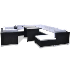 10 Piece Garden Lounge Set With Cushions Poly Rattan Black