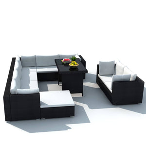 10 Piece Garden Lounge Set With Cushions Poly Rattan Black