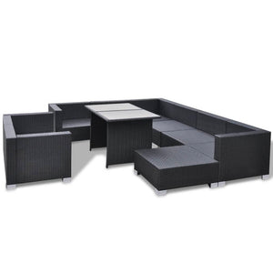 10 Piece Garden Lounge Set With Cushions Poly Rattan Black