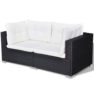 10 Piece Garden Lounge Set With Cushions Poly Rattan Black