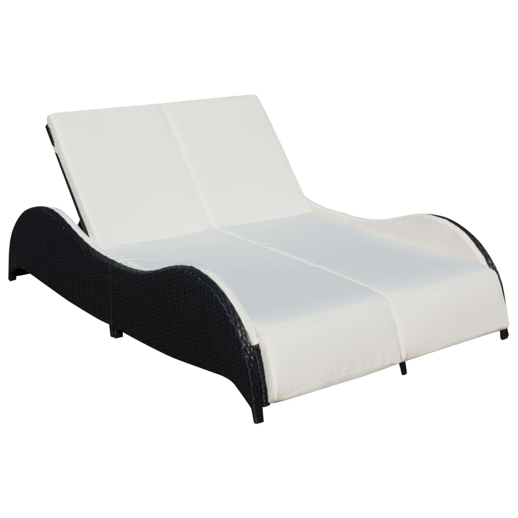 Double Sun Lounger With Cushion Poly Rattan Black