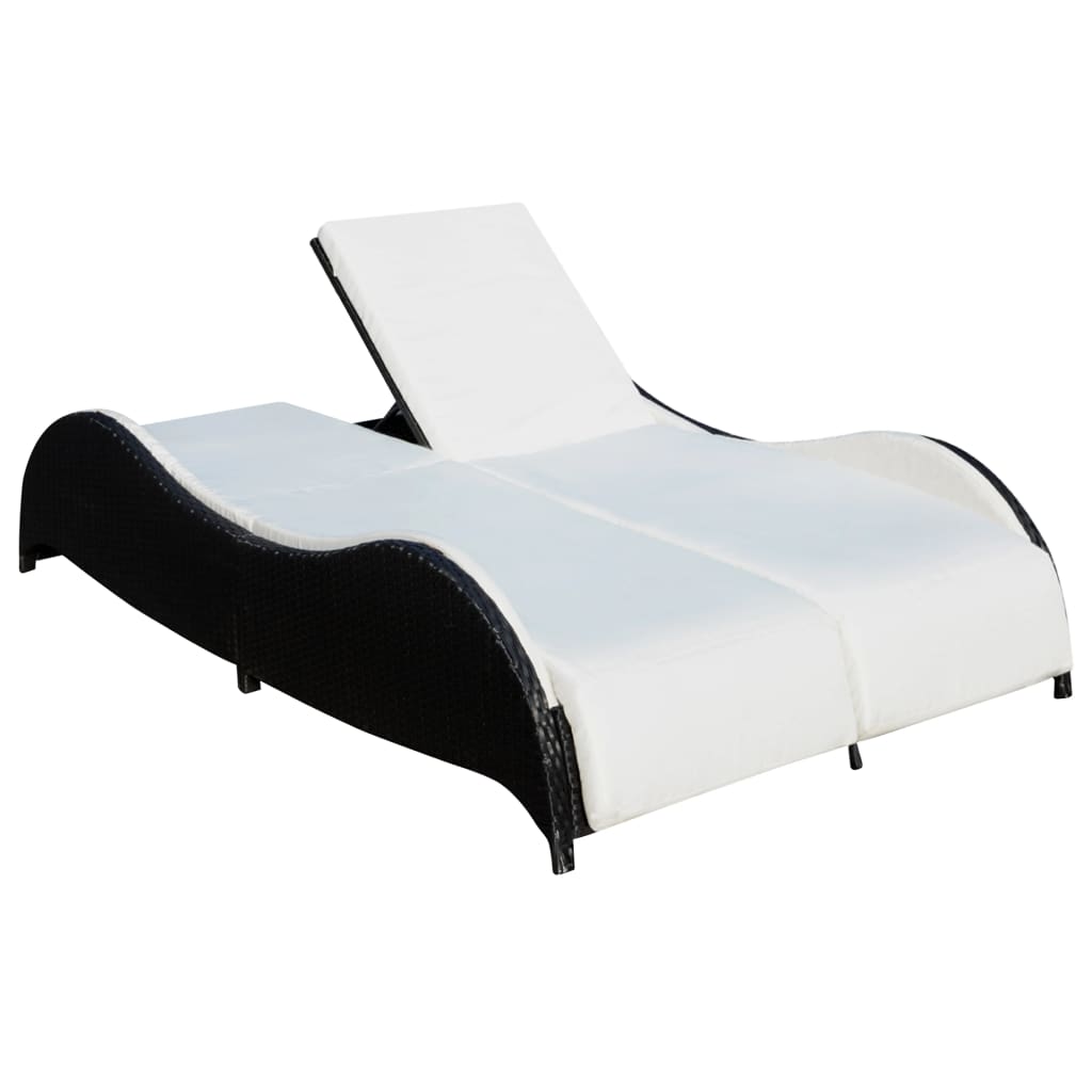 Double Sun Lounger With Cushion Poly Rattan Black