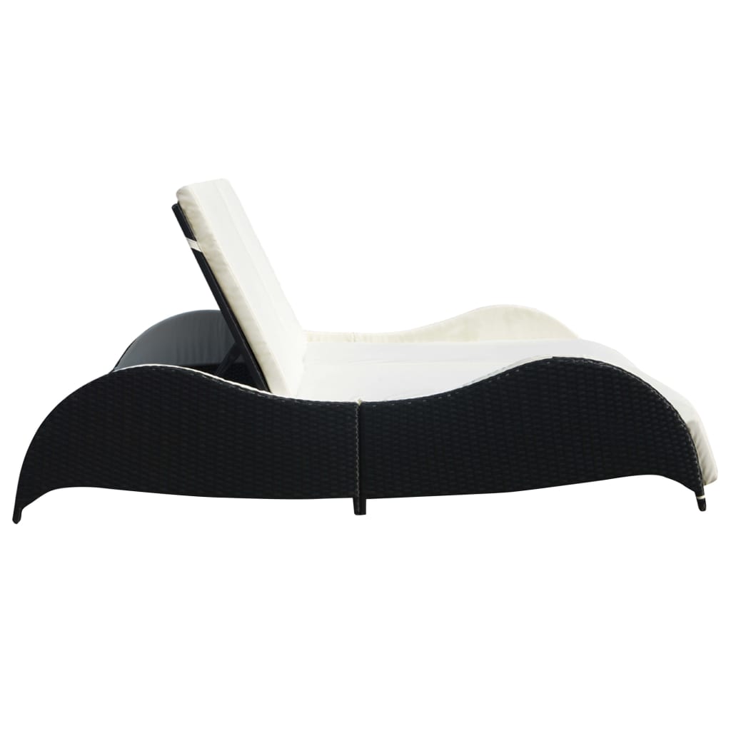 Double Sun Lounger With Cushion Poly Rattan Black