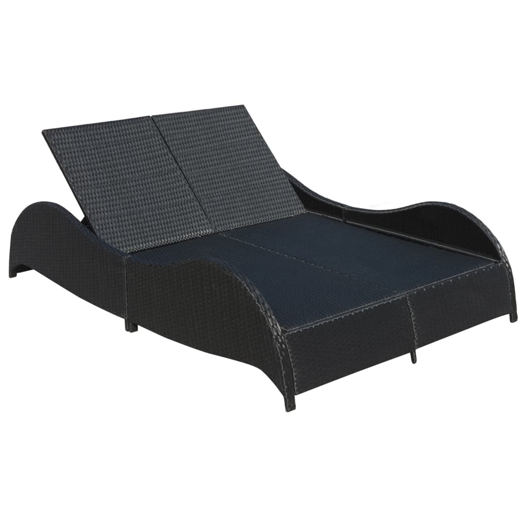 Double Sun Lounger With Cushion Poly Rattan Black