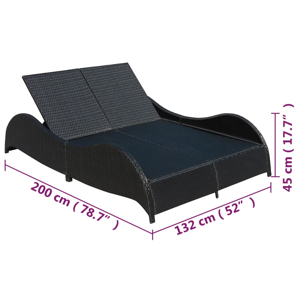 Double Sun Lounger With Cushion Poly Rattan Black