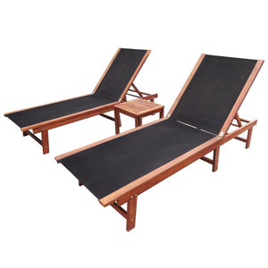 Sun Loungers 2 Pcs With Table Solid Acacia Wood And Textilene