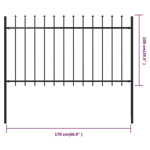 Garden Fence With Spear Top Steel 1.7X1 M Black