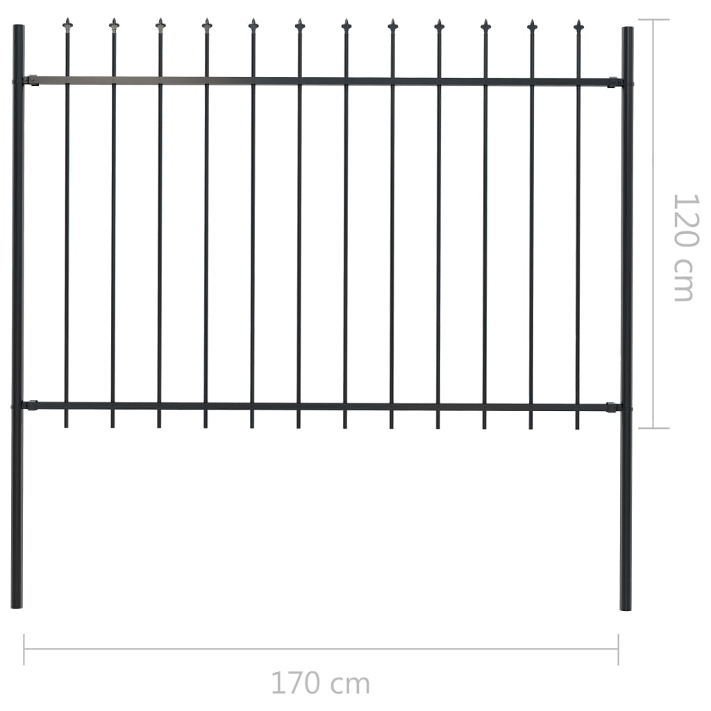 Garden Fence With Spear Top Steel 1.7X1.2 M Black