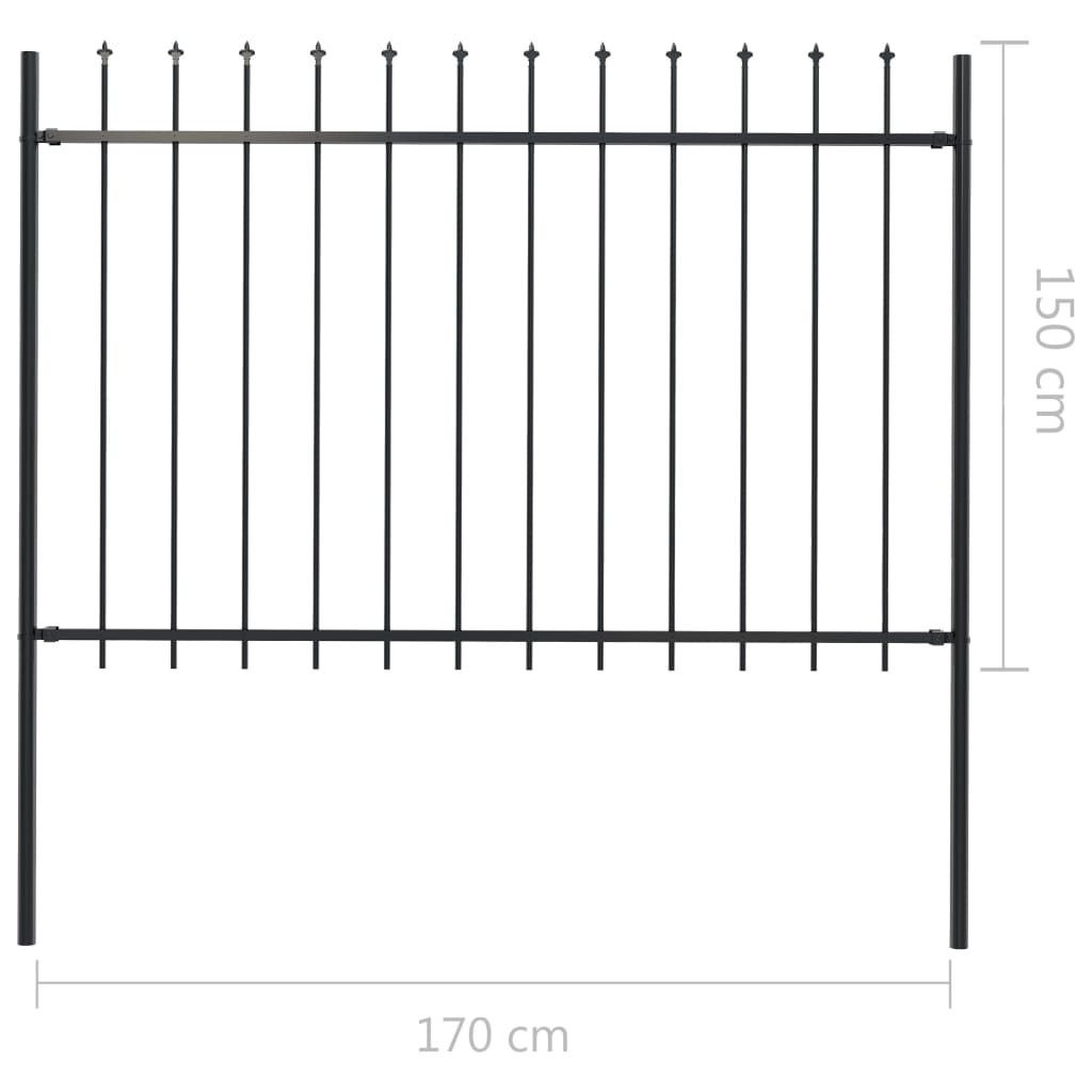 Garden Fence With Spear Top Steel 1.7X1.5 M Black