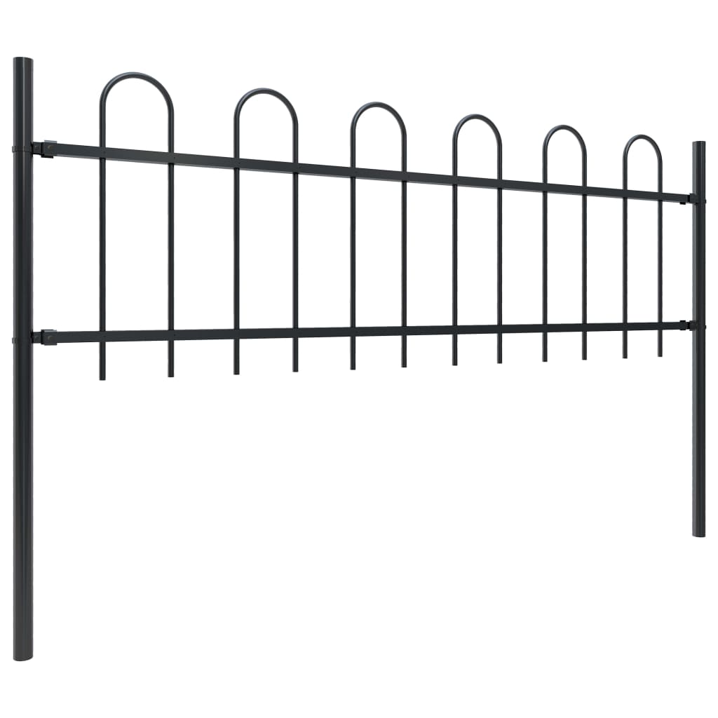 Garden Fence With Hoop Top Steel 1.7X0.6 M Black