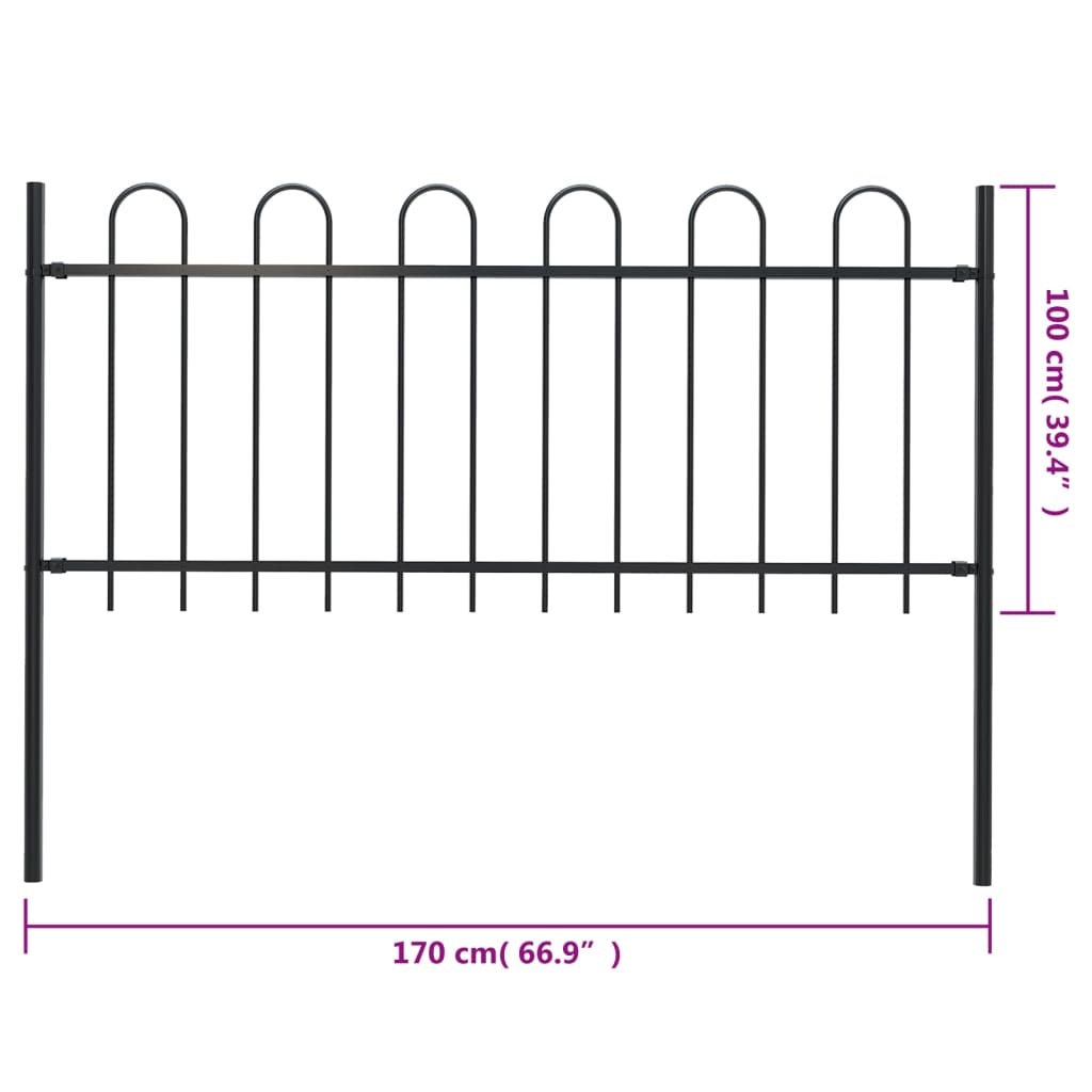 Garden Fence With Hoop Top Steel 1.7X1 M Black