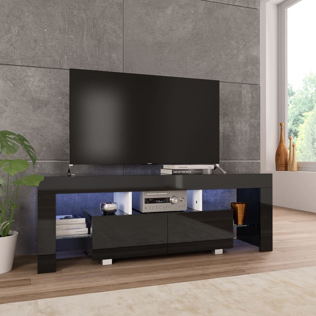 Tv Cabinet With Led Lights High Gloss Black 130X35x45 Cm