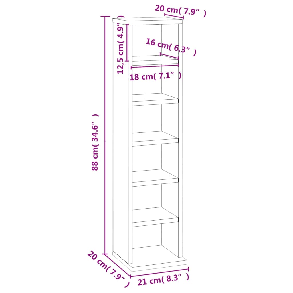 Cd Cabinet Concrete Grey 21X20x88 Cm Engineered Wood