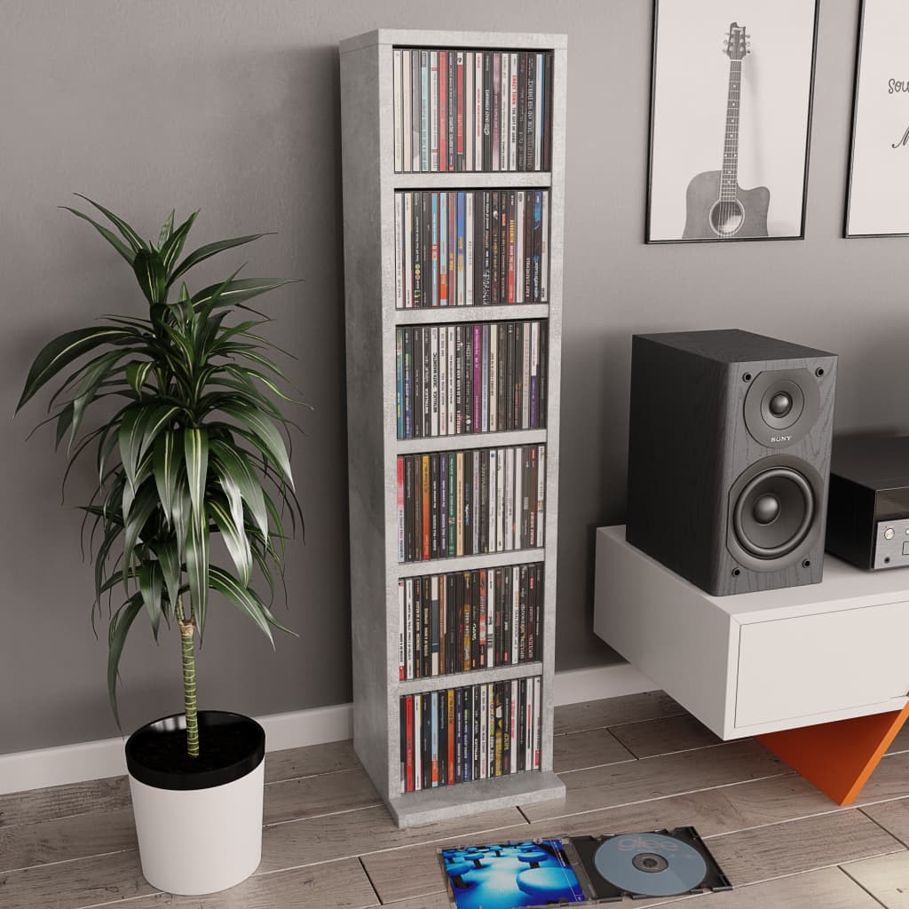 Cd Cabinet Concrete Grey 21X20x88 Cm Engineered Wood