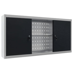 Wall Mounted Tool Cabinet Industrial Style Metal Grey And Black