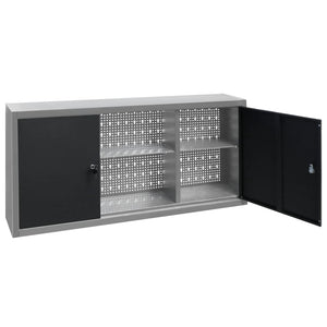 Wall Mounted Tool Cabinet Industrial Style Metal Grey And Black