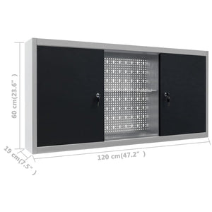 Wall Mounted Tool Cabinet Industrial Style Metal Grey And Black