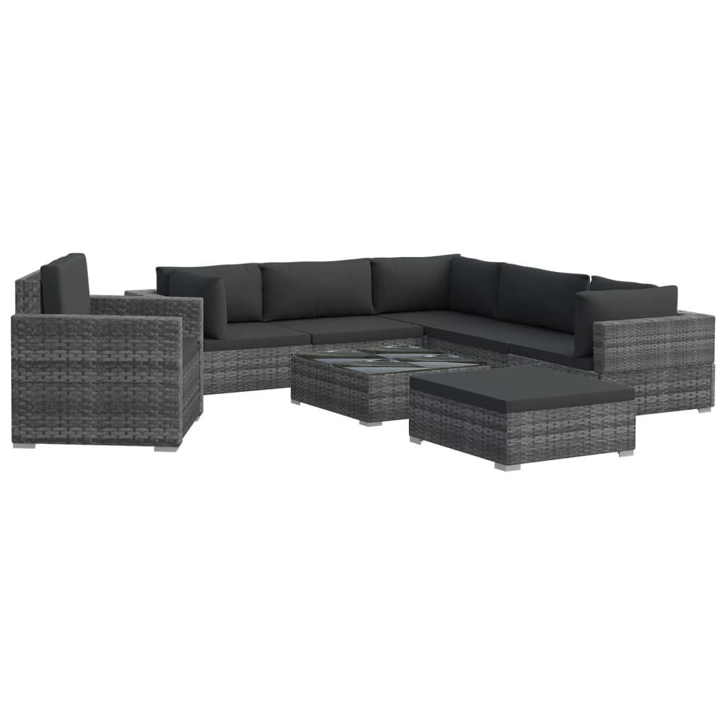 8 Piece Garden Lounge Set With Cushions Poly Rattan Grey