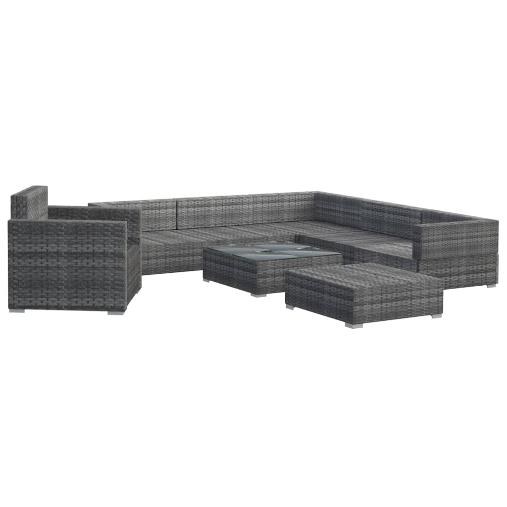 8 Piece Garden Lounge Set With Cushions Poly Rattan Grey