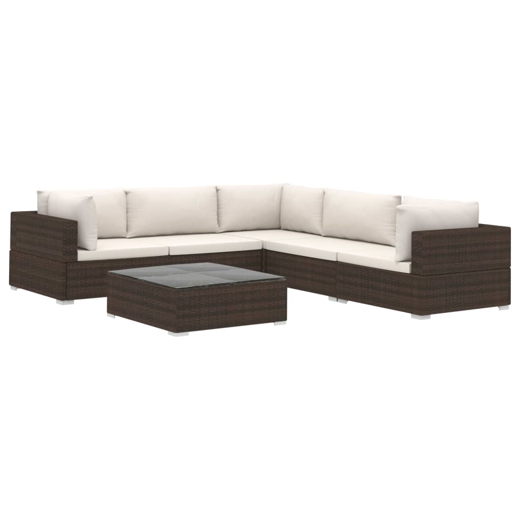 6 Piece Garden Lounge Set With Cushions Poly Rattan Brown