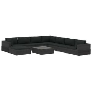 9 Piece Garden Lounge Set With Cushions Poly Rattan Black