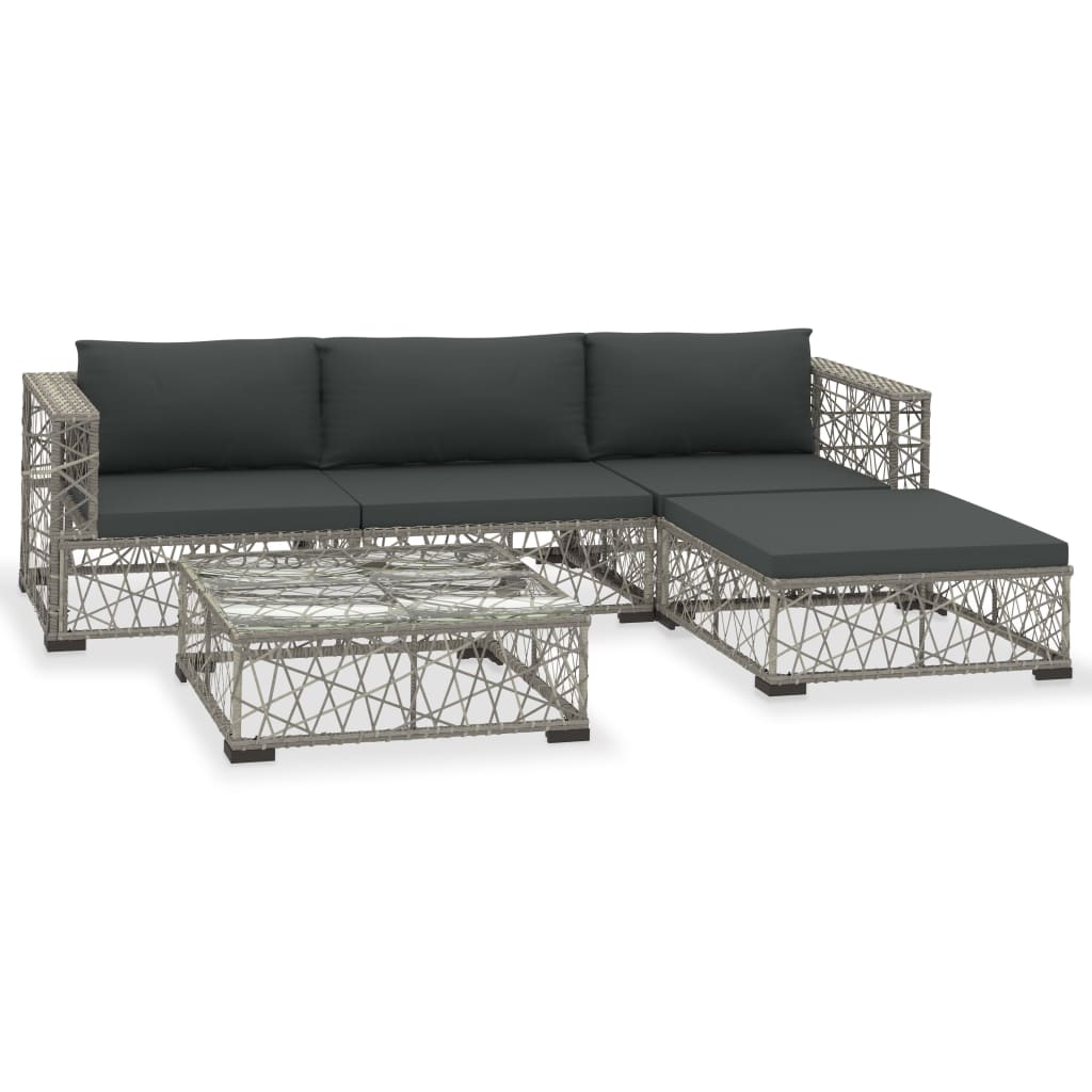 5 Piece Garden Lounge Set With Cushions Poly Rattan Grey