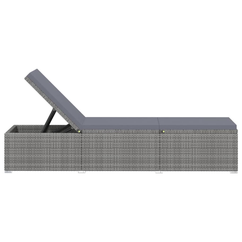 Sun Lounger With Cushion Poly Rattan Grey