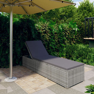 Sun Lounger With Cushion Poly Rattan Grey