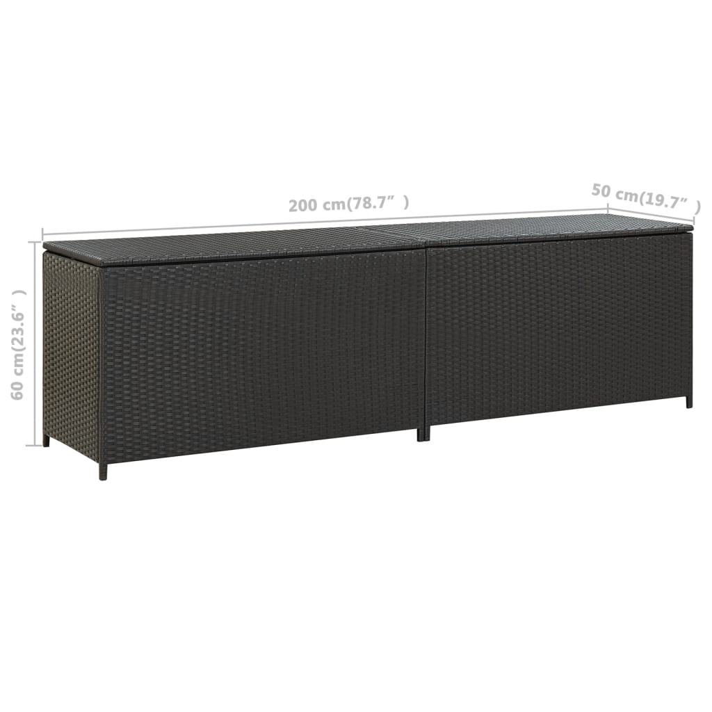 Garden Storage Box Poly Rattan 200X50x60 Cm Black