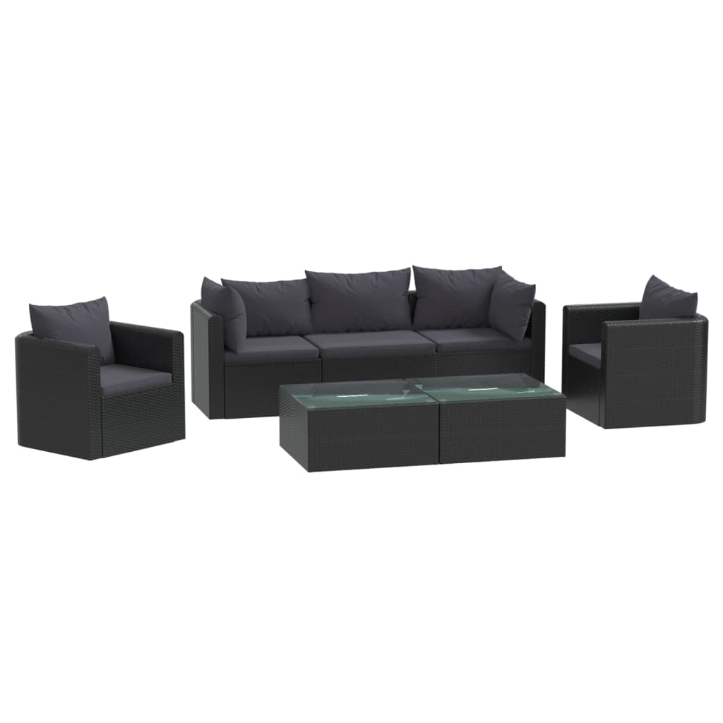 7 Piece Garden Lounge Set With Cushions Poly Rattan Black