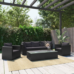 7 Piece Garden Lounge Set With Cushions Poly Rattan Black