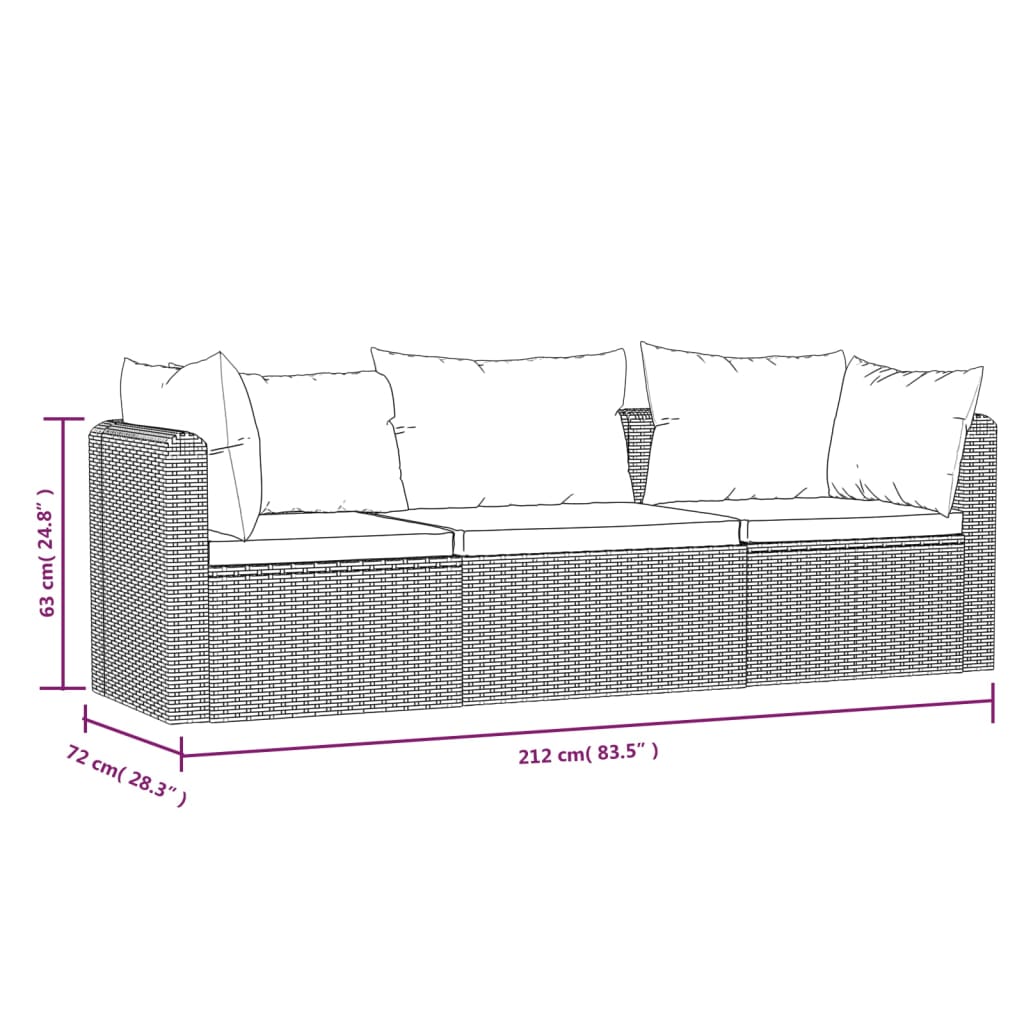 3 Piece Garden Sofa Set With Cushions Poly Rattan Black