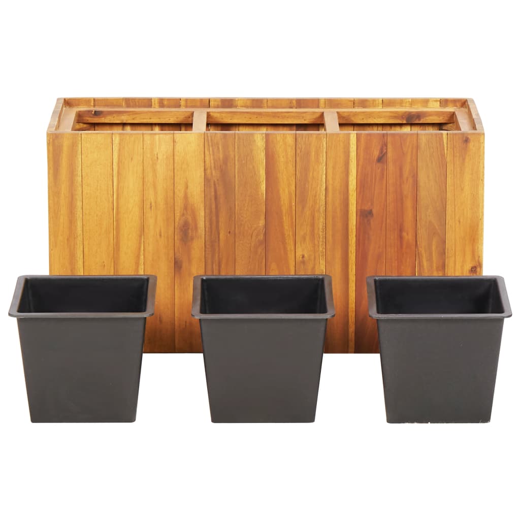 Garden Raised Bed With 3 Pots Solid Acacia Wood