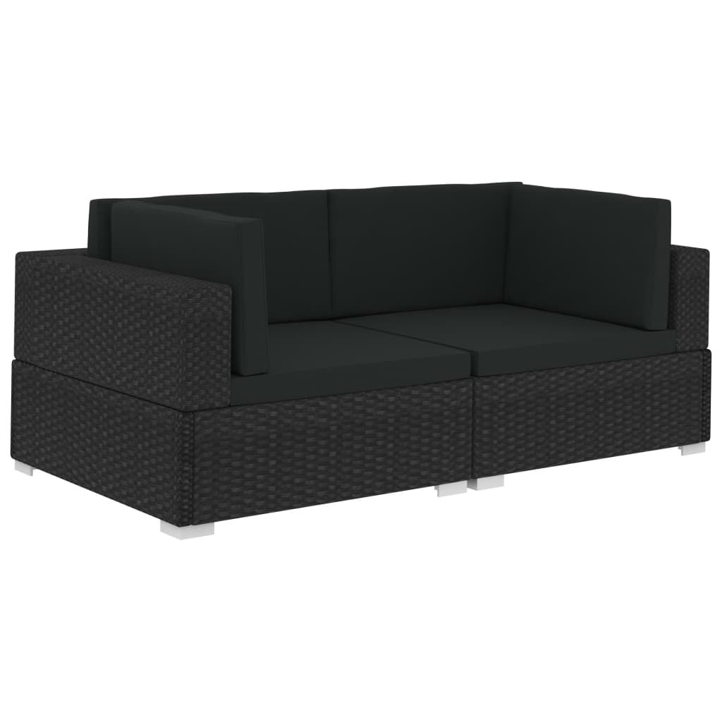 Sectional Corner Chairs 2 Pcs With Cushions Poly Rattan Black