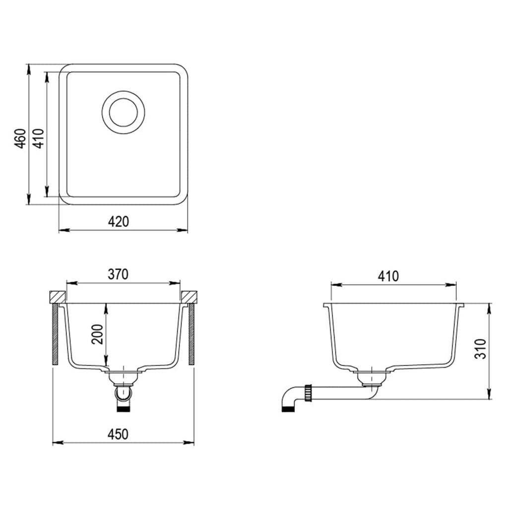 Granite Kitchen Sink Single Basin Black