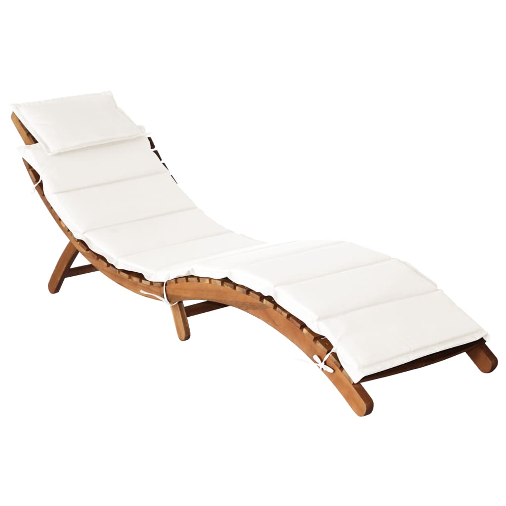 Sun Lounger With Cushion Solid Acacia Wood