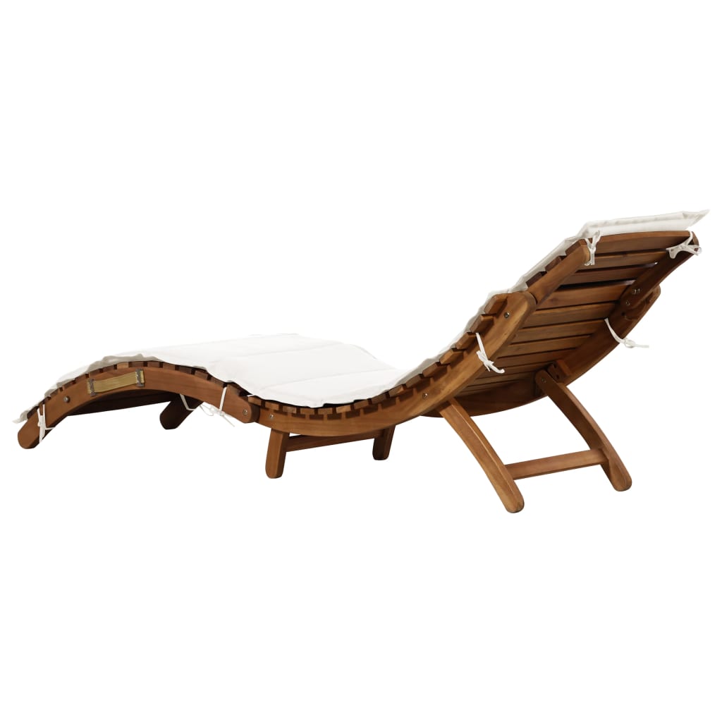 Sun Lounger With Cushion Solid Acacia Wood