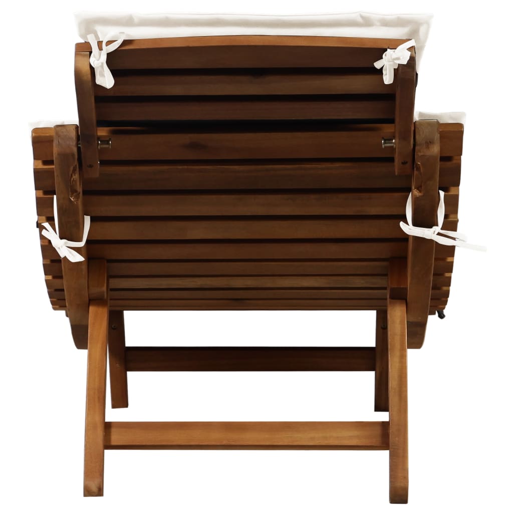 Sun Lounger With Cushion Solid Acacia Wood