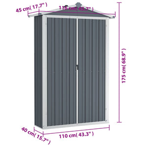 Garden Shed Grey 116X45x175 Cm Galvanised Steel