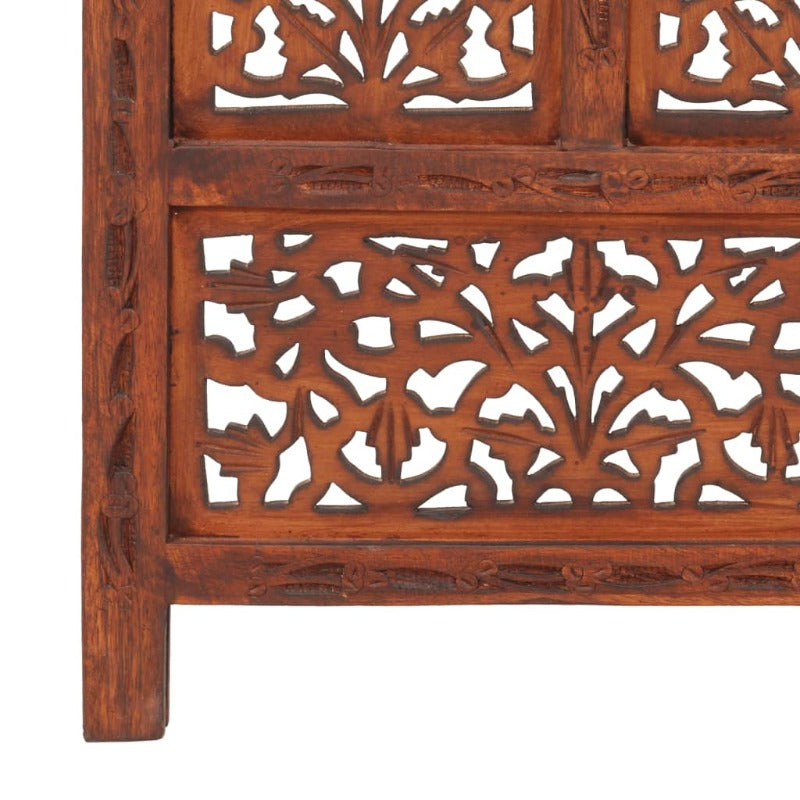 Hand Carved 4-Panel Room Divider Brown 160X165 Cm Solid Mango Wood