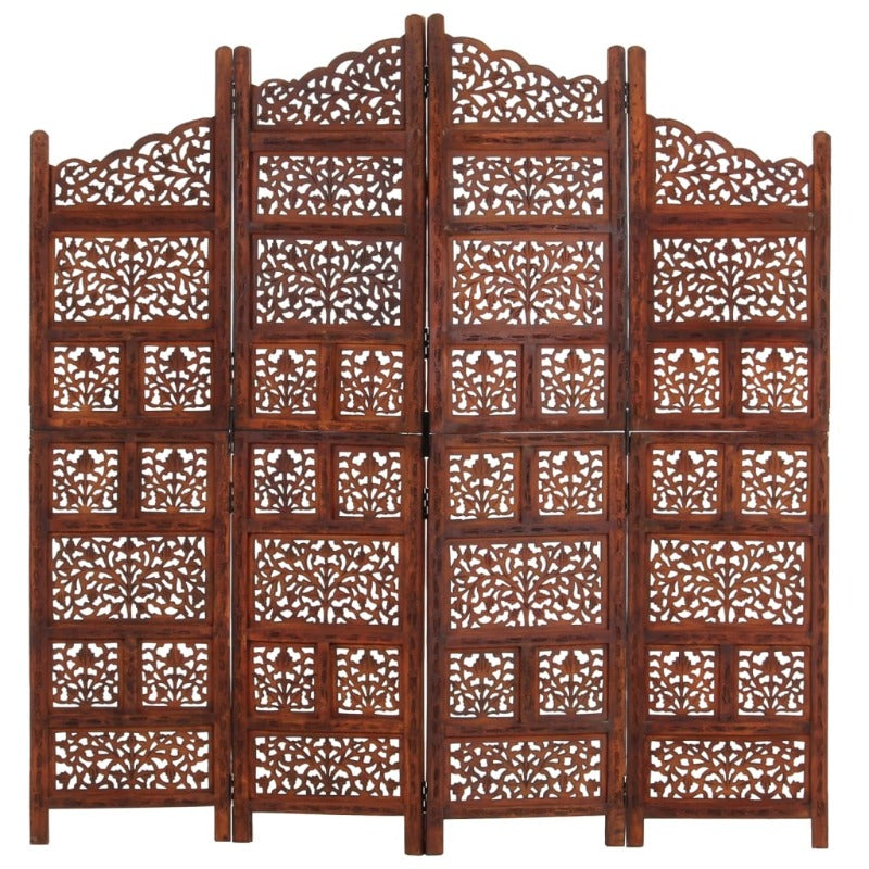 Hand Carved 4-Panel Room Divider Brown 160X165 Cm Solid Mango Wood