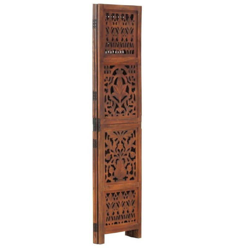 Hand Carved 3-Panel Room Divider Brown 120X165 Cm Solid Mango Wood