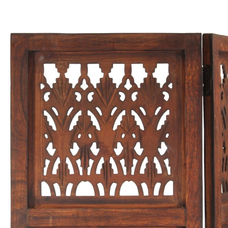 Hand Carved 3-Panel Room Divider Brown 120X165 Cm Solid Mango Wood