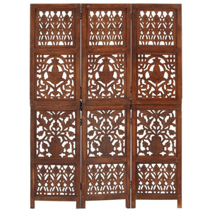 Hand Carved 3-Panel Room Divider Brown 120X165 Cm Solid Mango Wood