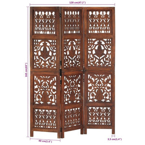 Hand Carved 3-Panel Room Divider Brown 120X165 Cm Solid Mango Wood